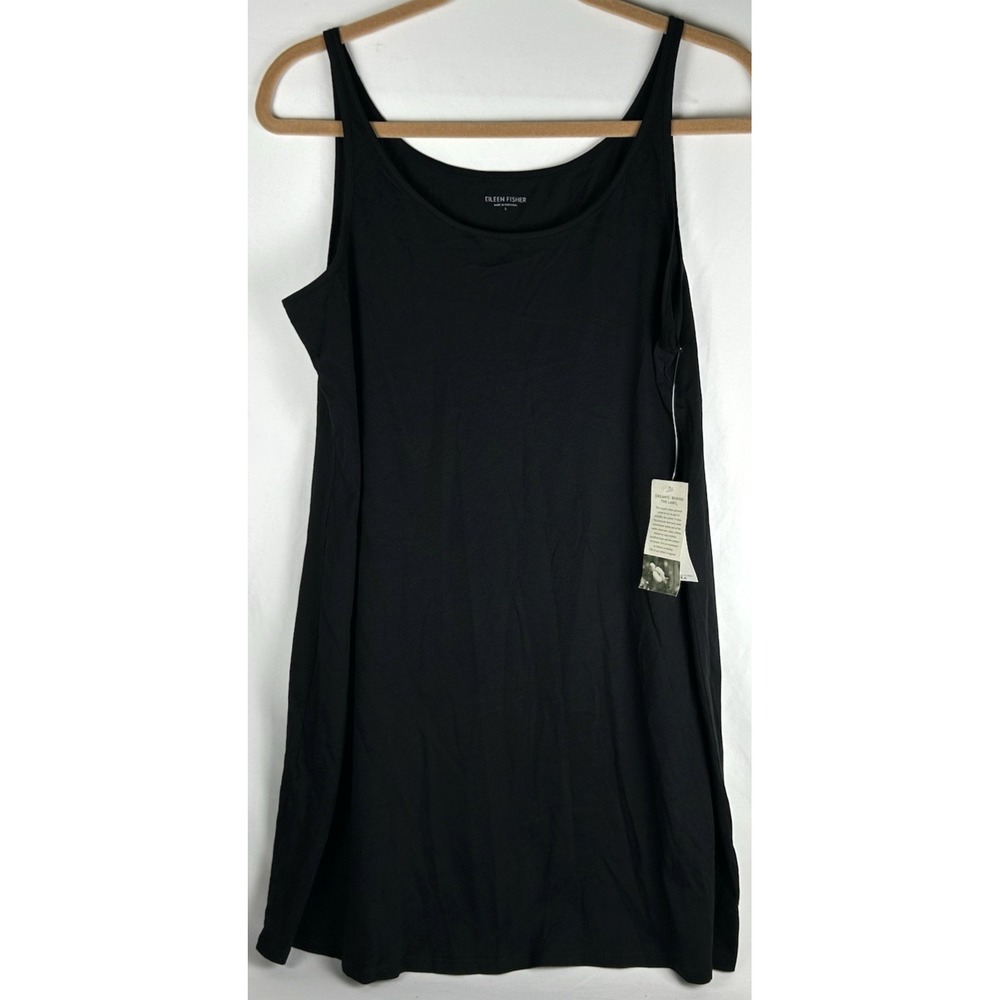 NWT Eileen Fisher Black Organic Cotton Easy Jersey Tank Top Sz L Scoop Lagenlook
